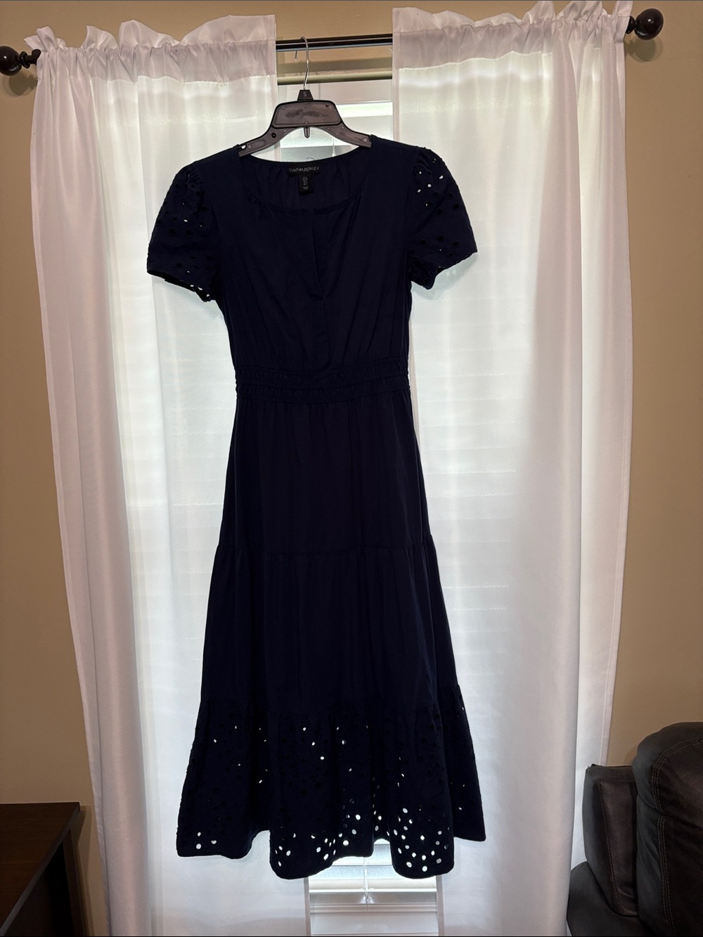 Cynthia Rowley Navy Eyelet Midi Dress